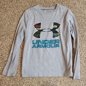 Under Armour Kids Gray and Teal Long Sleeve Tee